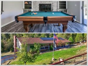 una mesa de billar en el patio trasero de una casa en Mariposa home, Yosemite retreat, deer watching, family friendly, en Mariposa