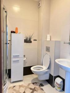 un baño con inodoro y lavabo en Serenity Studio House, en Budva 14 fotos más