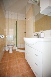 ein Badezimmer mit einem weißen Waschbecken und einer Toilette in der Unterkunft Apartment Sangaleti in Lastovo