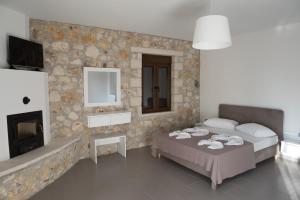 1 dormitorio con 1 cama y chimenea en Green Hill, en Valanidorachi