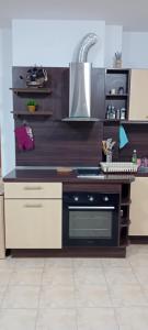 a kitchen with a stove and a sink at Stefy Beach Apartment in Kavarna