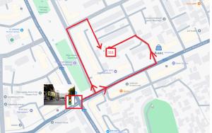 a map of the route of a bus route at Firdausi Apartment in Khujand