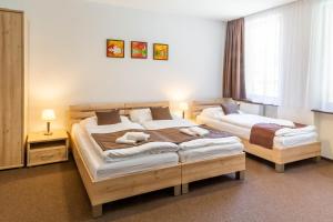 a bedroom with two beds and a window at Lopušná dolina Resort in Vysoké Tatry +18 photos
