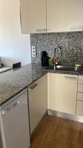 una cocina con fregadero y encimera en Habitación mediana, en Santa Coloma