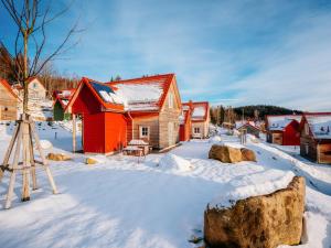 a village in the snow with red buildings at Holiday homes in the Schierke Harzresort on the Brocken, Schierke in Schierke