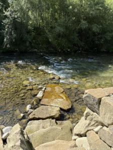 a stream of water with rocks in a river at Apartmány Starý mlyn in Habovka