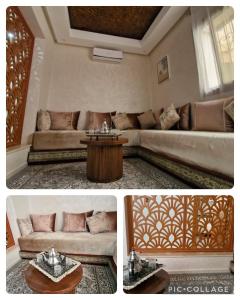 a living room with a couch and a table at Appart familial, fibre50 mbps parking,ipptv in Kenitra