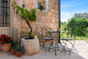 a table and chairs and a tree in front of a building at Casa Morosina in Svetvinčenat