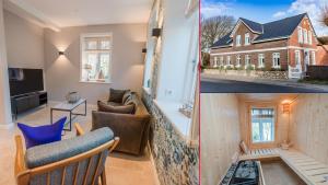 two pictures of a living room and a house at Lokelk Lunhüs Hausteil 1 in Oevenum