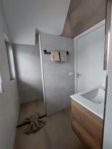 a small bathroom with a sink and a shower at Comfort Apartment Hoofddorp near Amsterdam Schiphol in Hoofddorp +8 photos