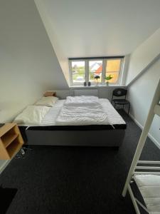 a small bedroom with a bed and a window at Øster Hurup Camping in Hadsund +22 photos
