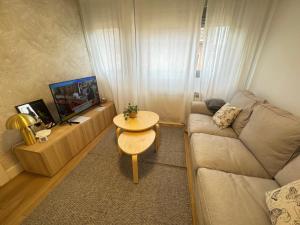 un salon avec un canapé et une table dans l'établissement RIOJALAND 2A precioso alojamiento en el centro de Lardero, à Lardero