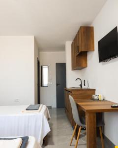 a room with a bed and a desk and a sink at Nuvelle Boutique Hotel in Prizren