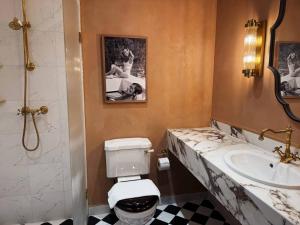 a bathroom with a toilet and a sink at Karstorp Säteri – Hotell och Konferens in Skövde +53 photos