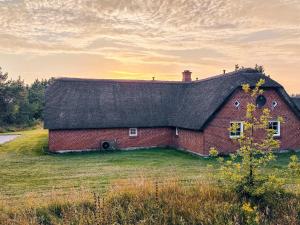 a red brick house with a black roof on a field at Luxury Retreat near Beach - By Traum Ferienwohnungen in Husby