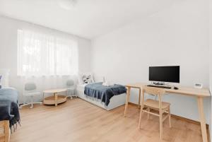TV a/nebo společenská místnost v ubytování Bright Design City Loft with Balcony
