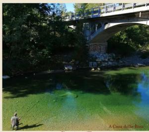 ein Mann, der in einem Fluss unter einer Brücke fischt in der Unterkunft A Casa dalla Ross in Marzabotto