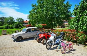 a group of motorcycles parked next to a white truck at Holiday Home Gašparini in Višnjan