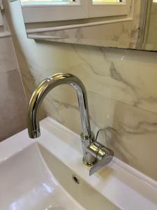a kitchen sink with a gold kitchen faucet at Petite Maison Cosy Orly in Orly +10 photos
