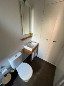 a bathroom with a white toilet and a sink at Apartment equipped with amenities ideal for two in Buenos Aires