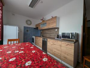 a kitchen with a counter top and a microwave at Vila Imagina in Ratboř
