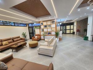 a large living room with couches and chairs at Addis Hotel Apartments in Dirē Kʼalu