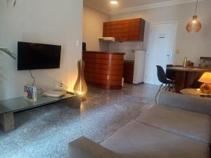 a living room with a couch and a tv at Tulip in flat SAN martain in Fortaleza
