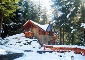 a log cabin in the woods in the snow at Costa Serena Aparts & Spa in Villa La Angostura