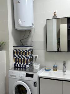 a kitchen with a washing machine and a sink at ბამბუ ბიჩ ციხისძირი bamboo beach tsikhisdziri in Tsikhisdziri +7 photos