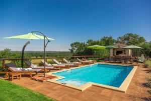 une piscine avec chaises longues et parasols dans l'établissement Villa Baldasi, à Vižinada