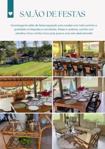 a collage of pictures of a table and chairs at Pousada Vossa Excelência in Cajuru
