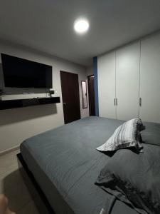 Un dormitorio con una cama grande y un televisor de pantalla plana. en Villa Estelar Romero Flores Magon, en Veracruz