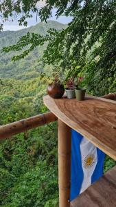 a table with some plants on it with a view at Mountain Cabin, Minca in Santa Marta