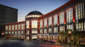 a large building with a domed building with people standing outside at Denim Lofts-DWTN Loft Walk to Sports, Stadiums & Convention-2D in Saint Louis