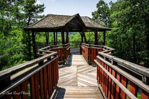 a wooden boardwalk with a gazebo in a forest at NEW " Fall Season " cozy 2 bed flat with open concept in Scranton