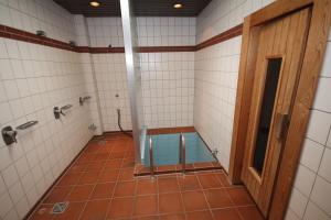 a bathroom with a shower and a pool of water at Hotel Restaurant Zum Jägerheim in Braunschweig