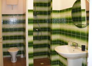 Český RudolecにあるPension a restaurace Rudolecの緑のタイル張りのバスルーム(洗面台、トイレ付)