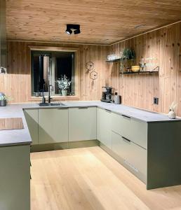 a kitchen with a sink and a counter top at Cabin With Views Over Hafjell And Gausdal in Svingvoll