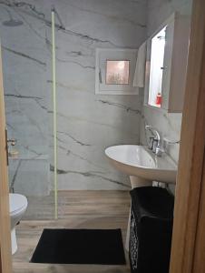 a bathroom with a sink and a toilet at PENELOPE'S apartment in Kefalonia