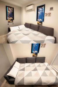 two pictures of a room with a bed and a couch at W-inns Asakusabashi in Tokyo +32 photos