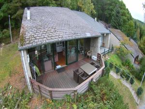 an aerial view of a house with a deck at Bungalow with View near Coo in Stavelot