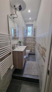 a bathroom with a sink and a tub and a toilet at Trieste Centro Secret Garden in Trieste