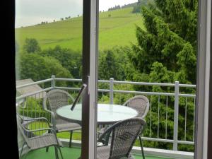a table and chairs on a balcony with a view at Wohnung in Willingen nahe Ettelsberg-Bahn in Willingen