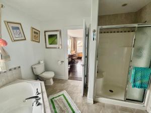 a bathroom with a tub and a toilet and a shower at Entire Cozy Apartment with Share Jacuzzi to Enjoy Amazing Views in Halifax +101 photos