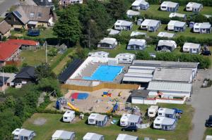 an aerial view of a campground with a pool at Øster Hurup Camping in Hadsund