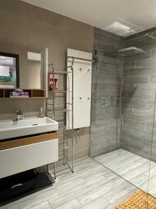 Les GrangettesにあるLes Grangettesのシャワーと洗面台付きのバスルーム