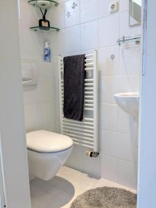 a bathroom with a toilet and a sink at Zimmer mit eigenem Bad und eigenem Eingang in Bad Oeynhausen