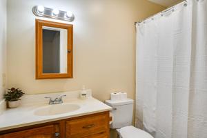 ein Badezimmer mit Waschbecken, Toilette und Spiegel in der Unterkunft Pirate Game Day Base Greenville Home Near Campus! in Greenville + 18 Fotos