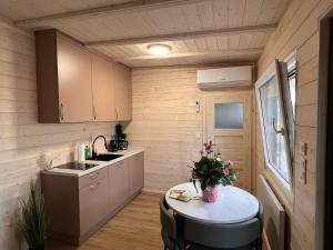 Η κουζίνα ή μικρή κουζίνα στο Mini Ferienhäuschen am Bergheider See +4 φωτογραφίες