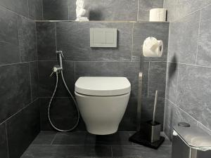 a bathroom with a toilet and a shower at PAULINEN Residenz Komfortabel wohnen - Flexibel ankommen in Detmold